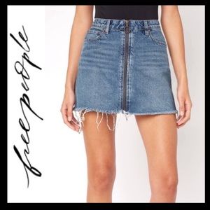 FP “Zip it Up” Distressed Denim Skirt